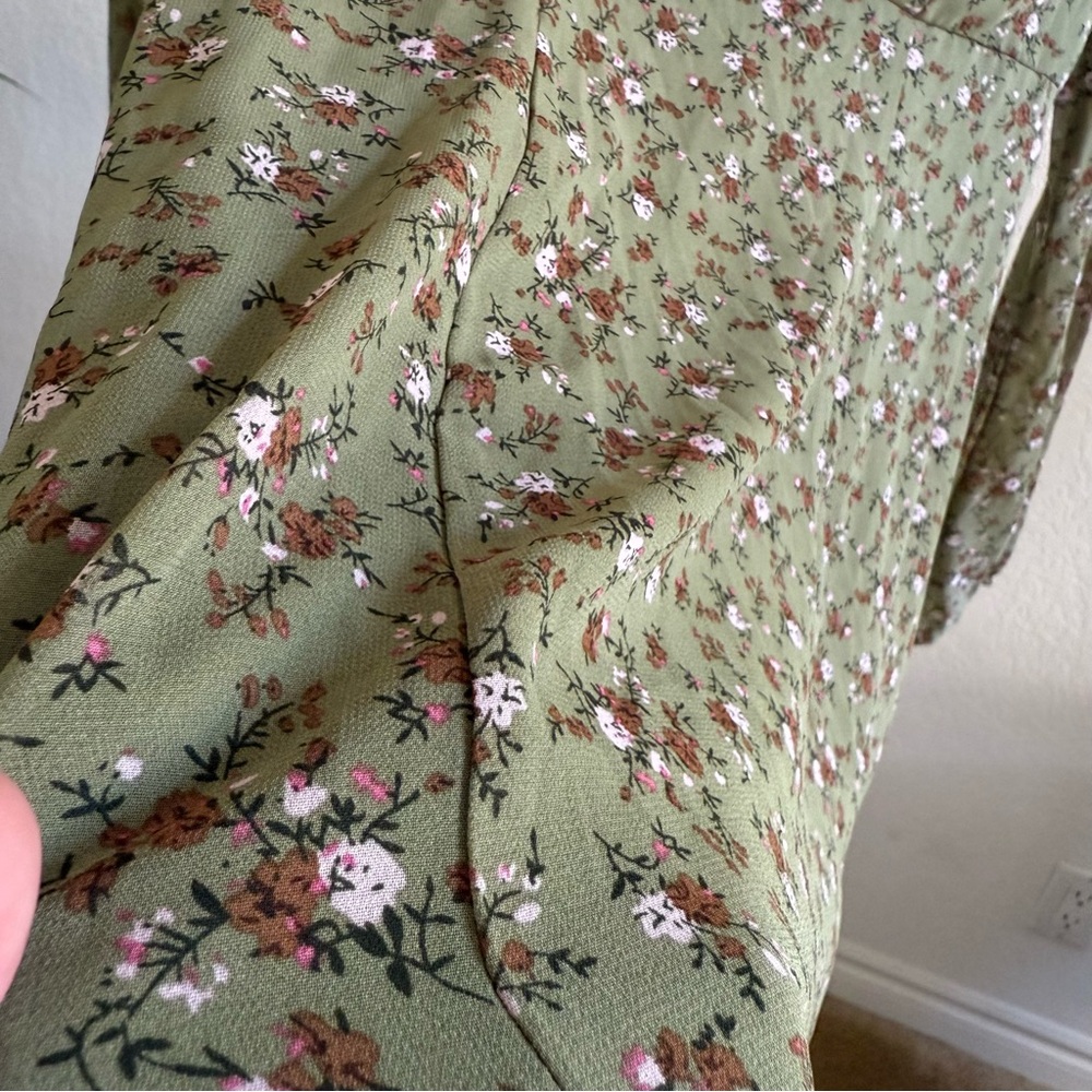 Nasty Gal Olive Floral Long Sleeve Midi Dress w/ Slits Size 6 Cottagecore Boho - Picture 10 of 12